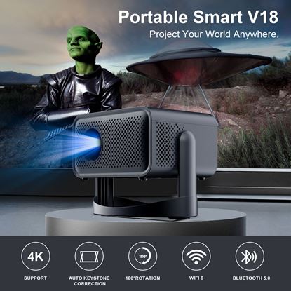 Picture of V18 HD Portable Projector: Dual Band WiFi6, Bluetooth 5.0 & 117" Large Screen for Family Movie Nights & Gaming